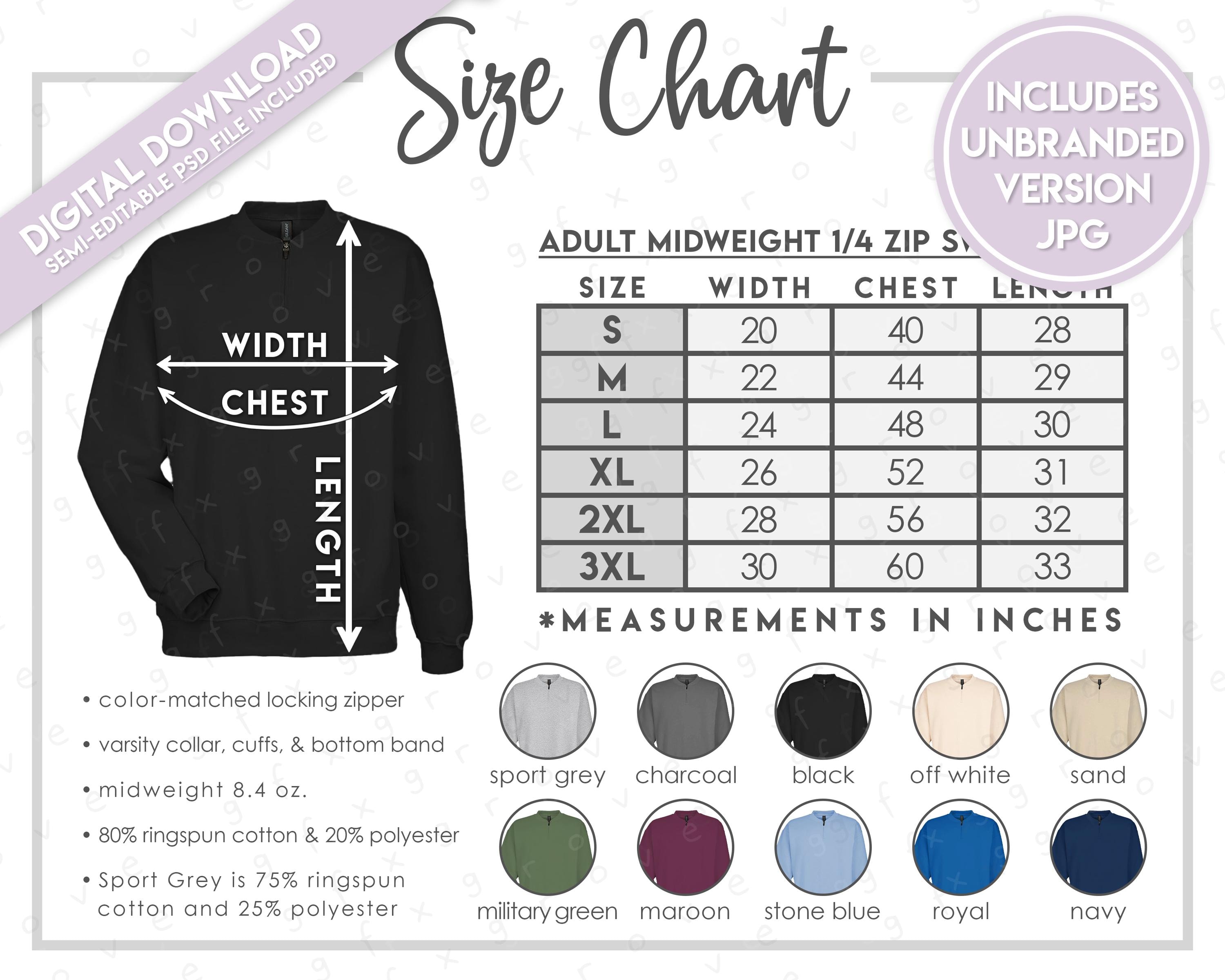 Semi-editable Gildan SF008 Size Chart + Color Chart • Gildan