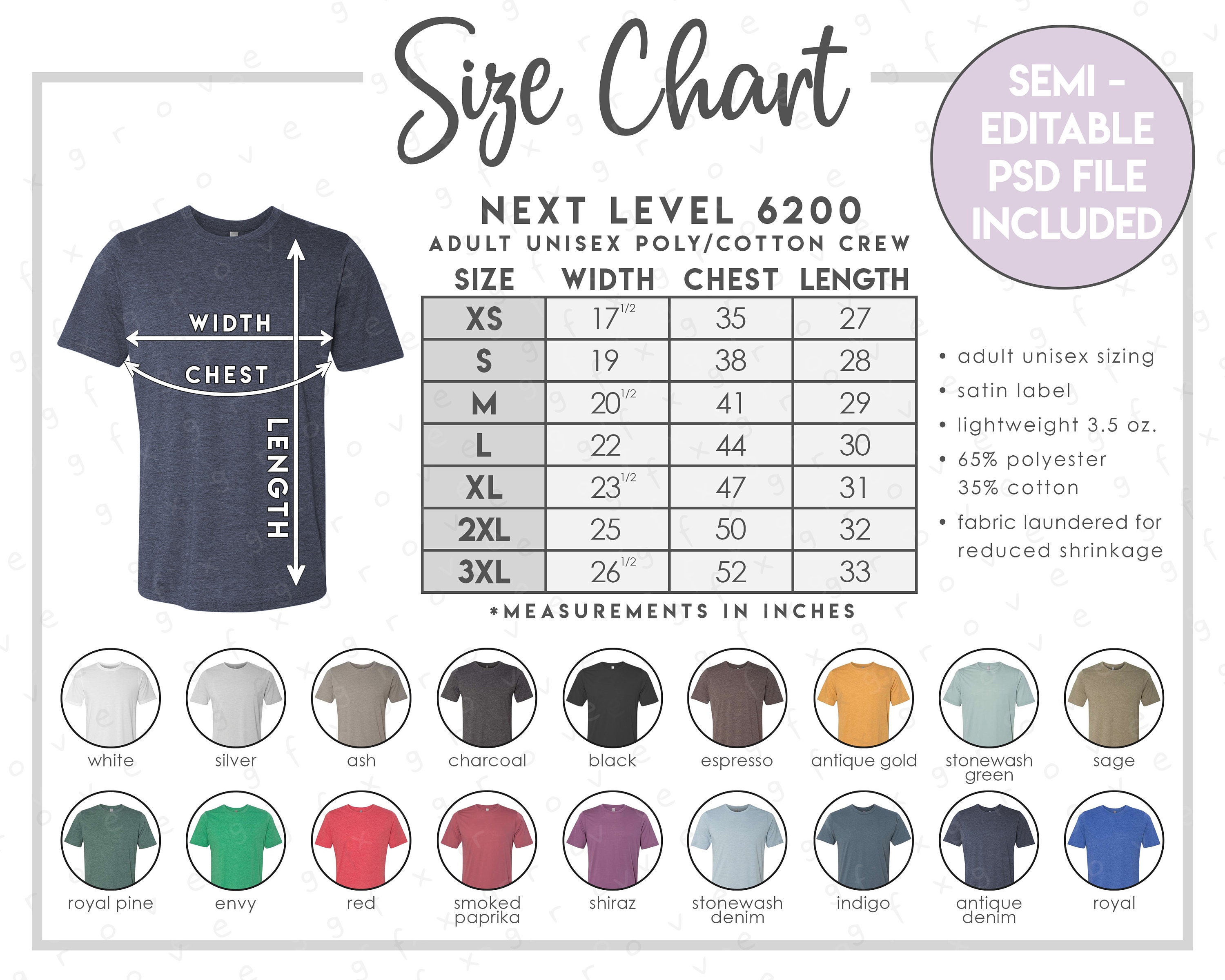 Art & Collectibles Digital Every Color Tshirt next level Color Chart ...