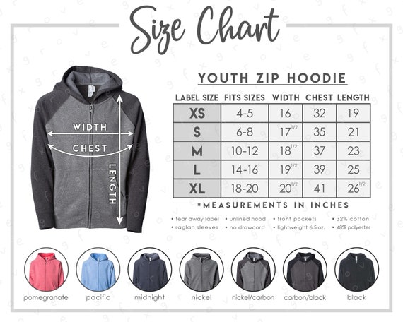 PRM15YSBZ Size + Color Chart (2 Versions With & Without Branding