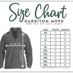 Tabla de tallas Harriton M990 • Chaqueta polar con cremallera completa para hombre Harriton • Tabla de tallas M990 • Chaqueta Harriton
