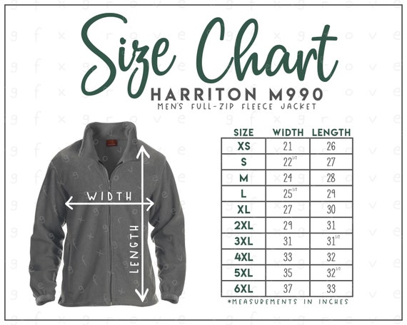 Harriton M990 Size Chart • Harriton Men's Full Zip Fleece Jacket • M990  Size Chart • Harriton Jacket