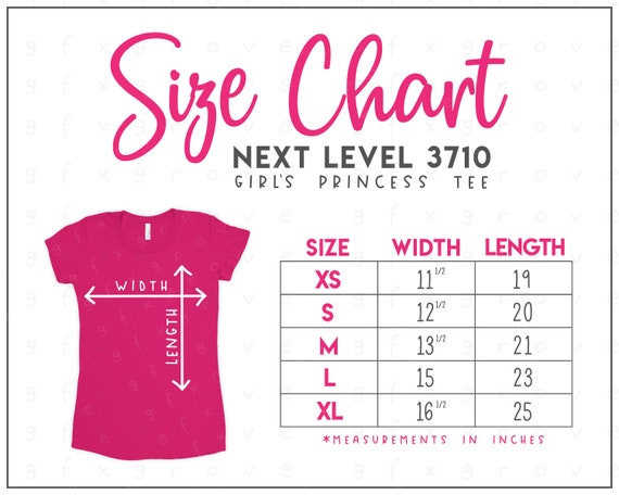 Next Level 3710 Size Chart • Next Level Girl's Princess Tee Size