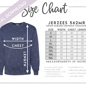 Jerzees 562MR Size Chart • Jerzees Nublend Sweatshirt Size Chart • Jerzees Crewneck Sweatshirt Size Chart • Jerzees 562