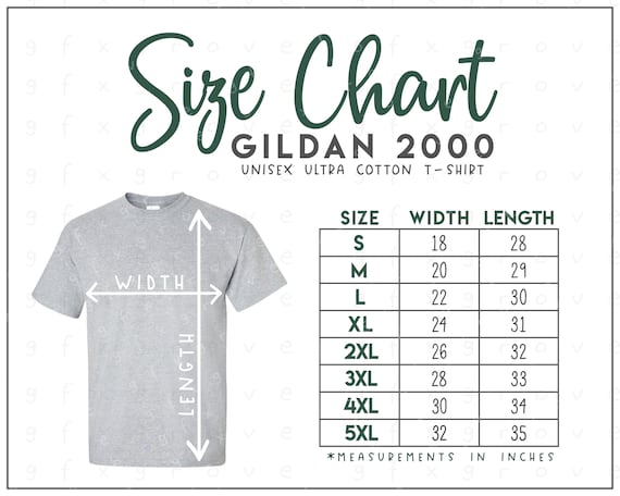 G200 Size Chart Gildan Ultra Cotton T-shirt Size Chart 2000 Size