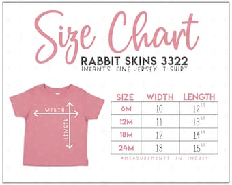 Rabbit Skins 3322 Infant's Fine Jersey T-Shirt Size Chart • Rabbit Skins Infant T Shirt Size Chart • RS3322