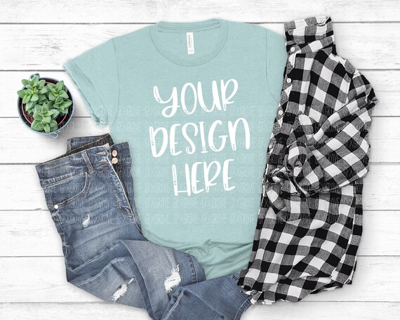Bella + Canvas 3001 Mockup • Bella Canvas Heather Prism Dusty Blue Mockup • Bella Canvas T-Shirt Mockup • BC3001 Mockup • 3001CVC