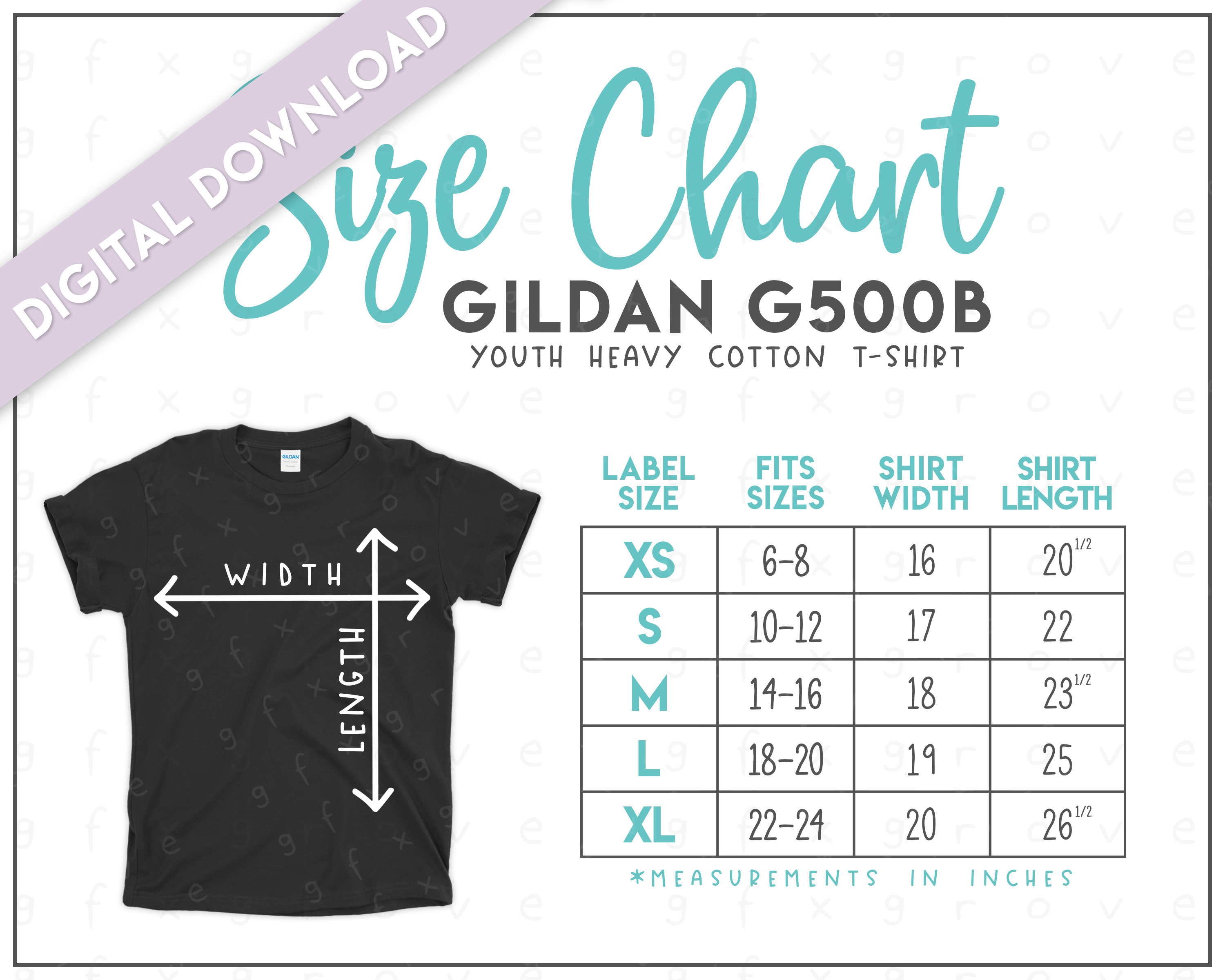 G500B Size Chart 2 Versions Included Youth Heavy Cotton 