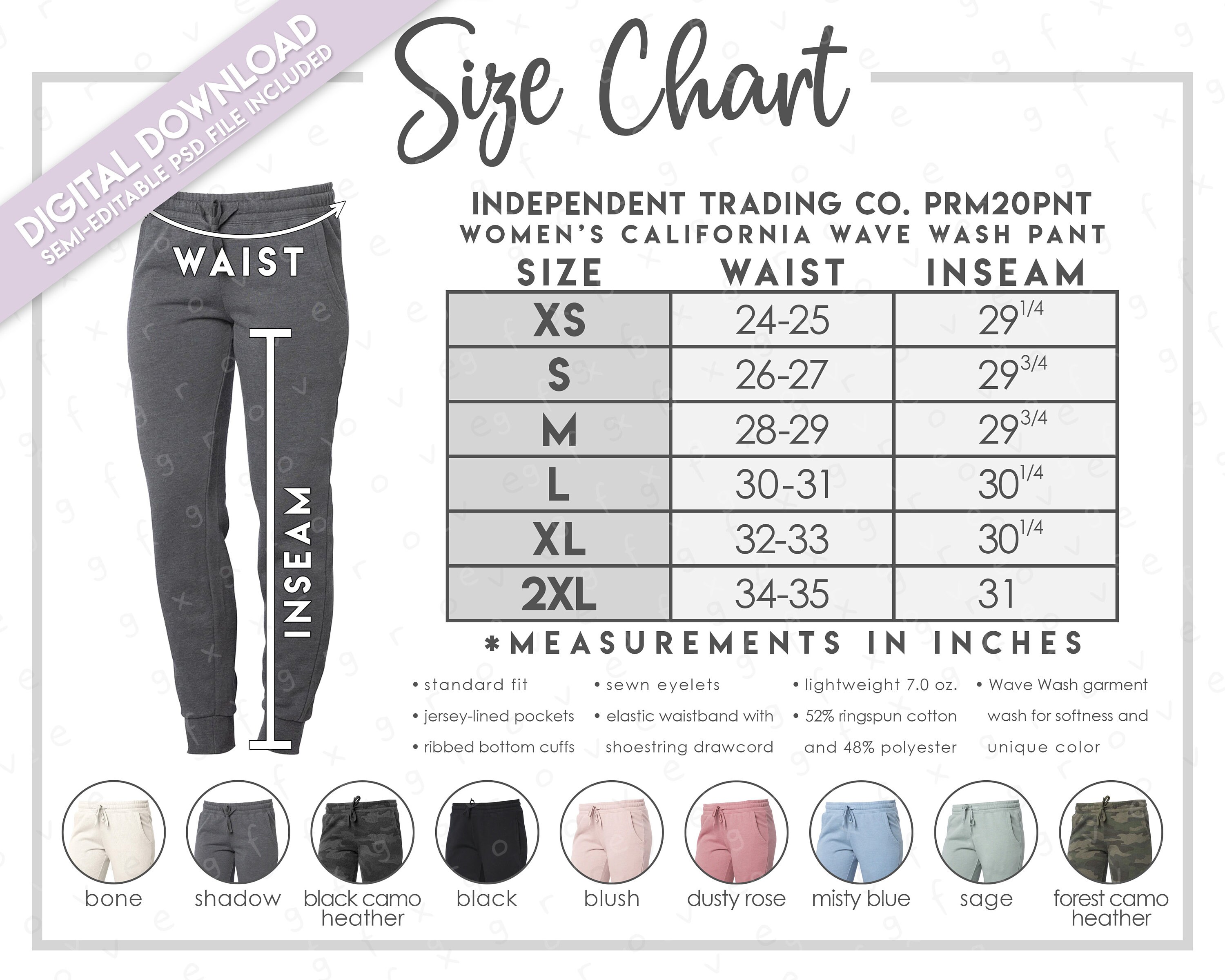 Printful Women's Joggers Size Chart, All-Over Print Joggers