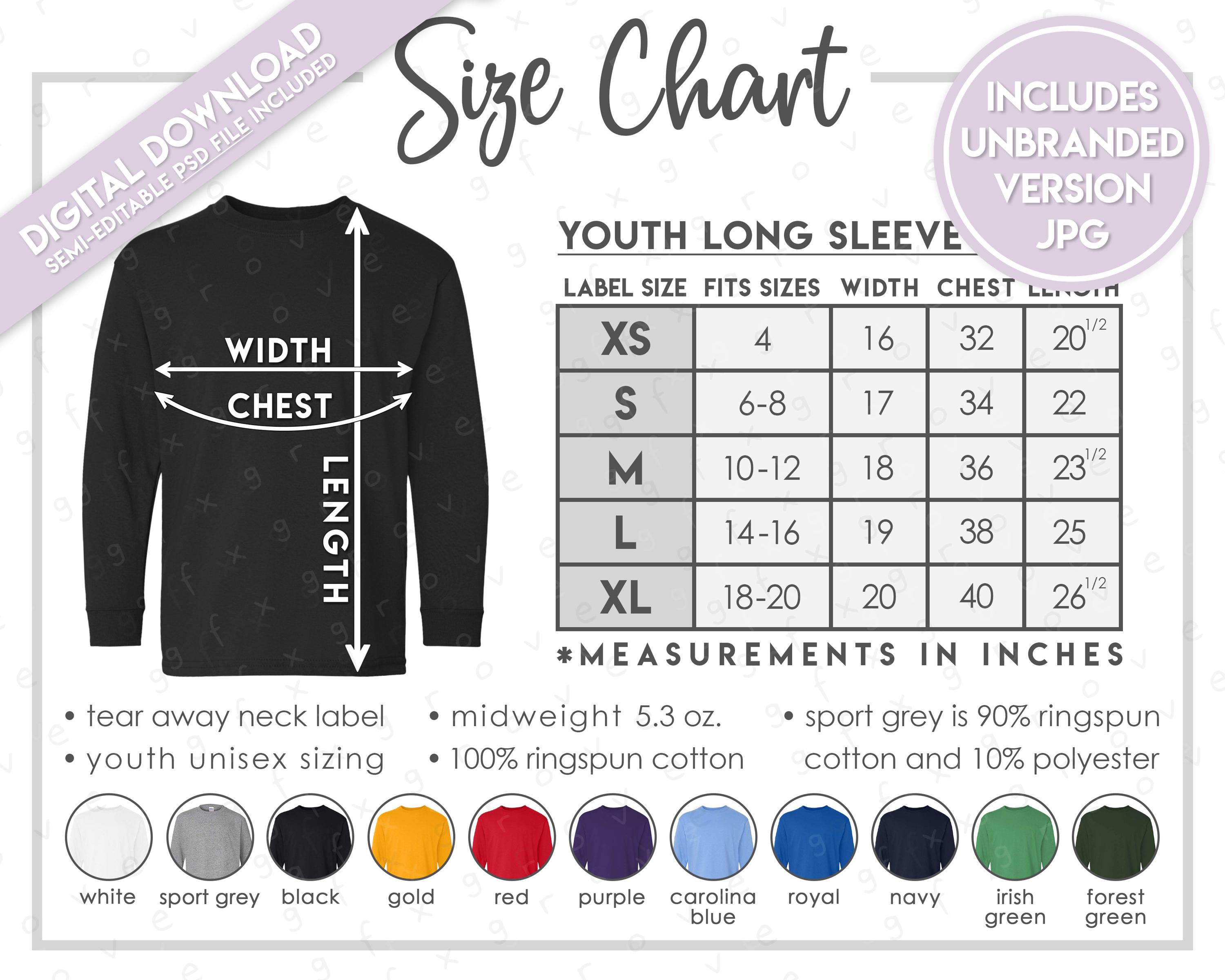 Semi-editable Gildan 5400B Size Chart + Color Chart • Gildan Heavy