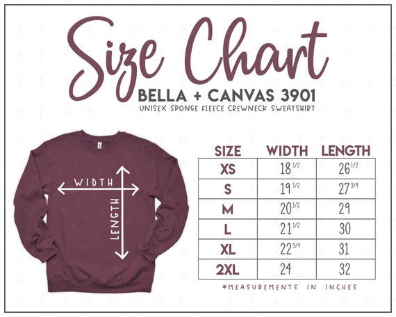 Bella canvas hoodie size chart new arrivals