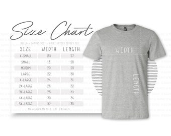Bella + Canvas 3001 Size Chart (2 versions included) • Bella Canvas T-Shirt Size Chart • Bella and Canvas Shirt Size Chart • BC3001