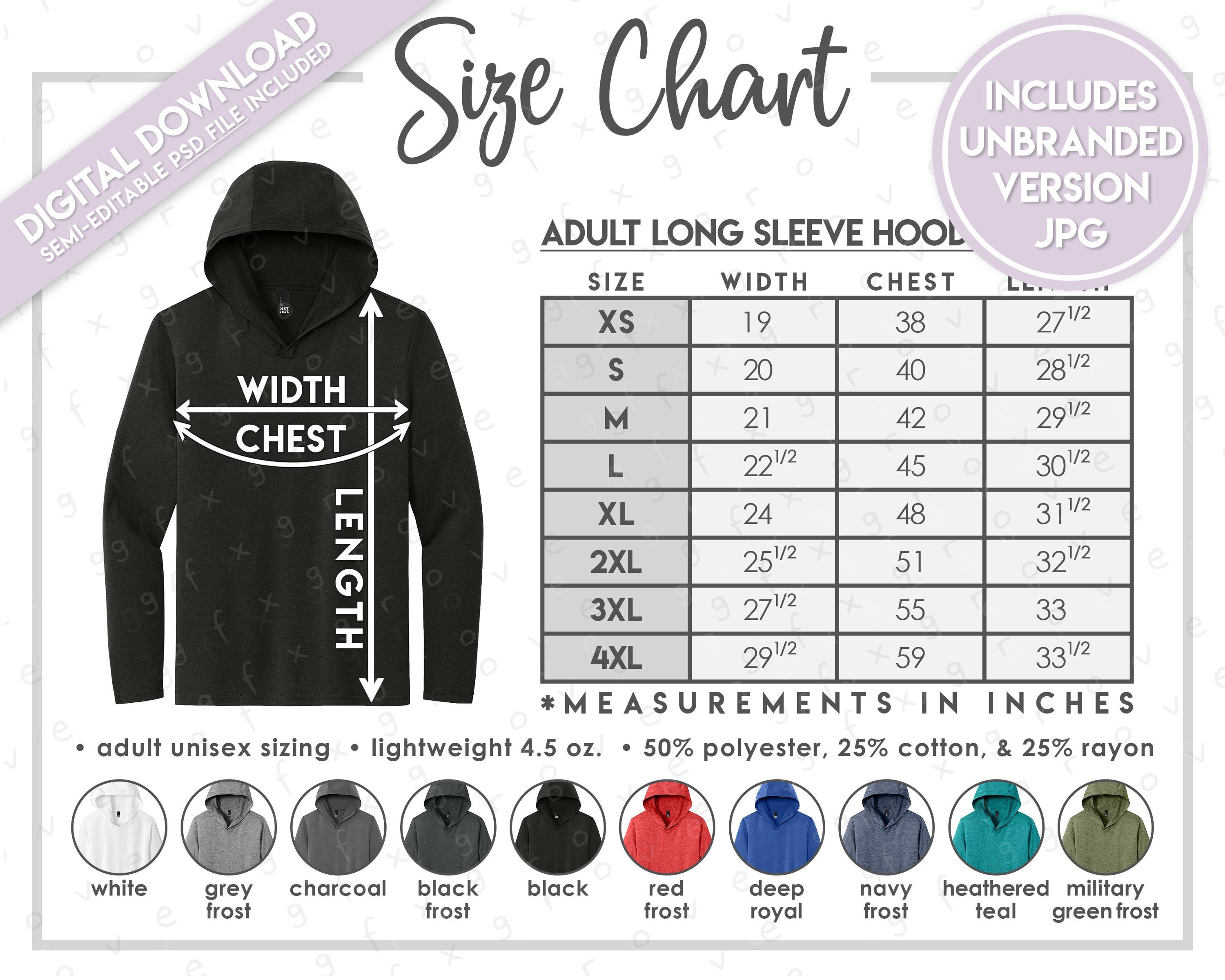 Semi-editable District DM139 Size + Color Chart • District Perfect
