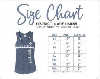 District Made DM138L Size Chart • District Made Women&#39;s Perfect Tri Racerback Tank Size Chart • District Made Tank Top Size Chart • DM138L