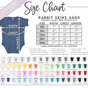 Semi-Editable Rabbit Skins 4400 Size + Color Chart • Rabbit Skins Baby Bodysuit Size Chart • Rabbit Skins Infant Bodysuit Color Chart