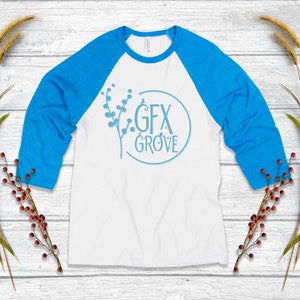 Bella + Canvas 3200 Mockup - Bella Canvas Baseball Tee Mockup - Bella Canvas Neon Blue & White Baseball Tee - Bella and Canvas Raglan Mockup