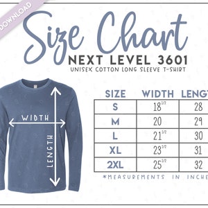 Next Level 3601 Size Chart • Next Level Unisex Cotton Long Sleeve T ...