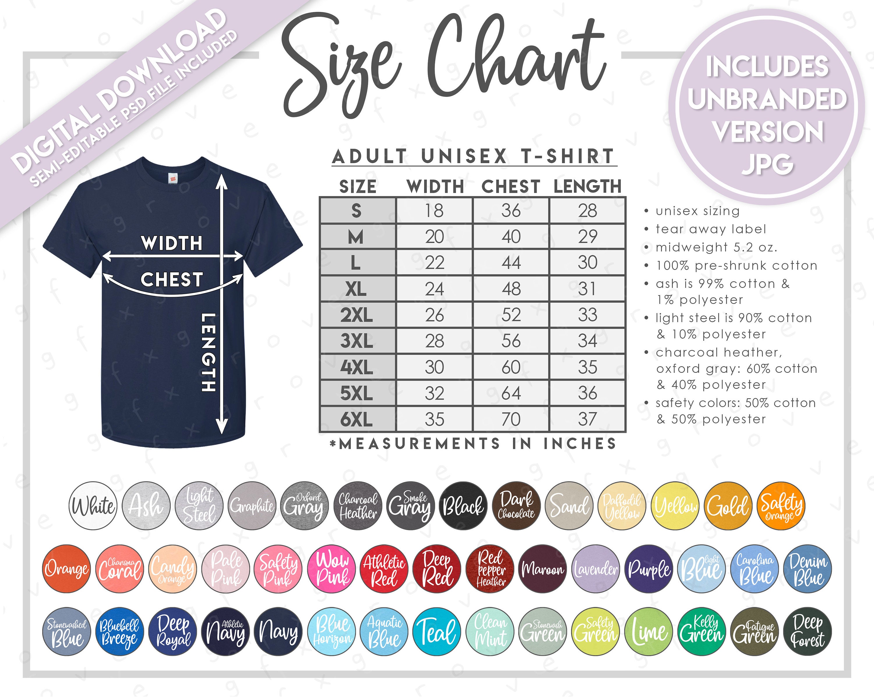 Siser Glitter HTV Color Chart 57 COLORS Semi-editable PSD Siser