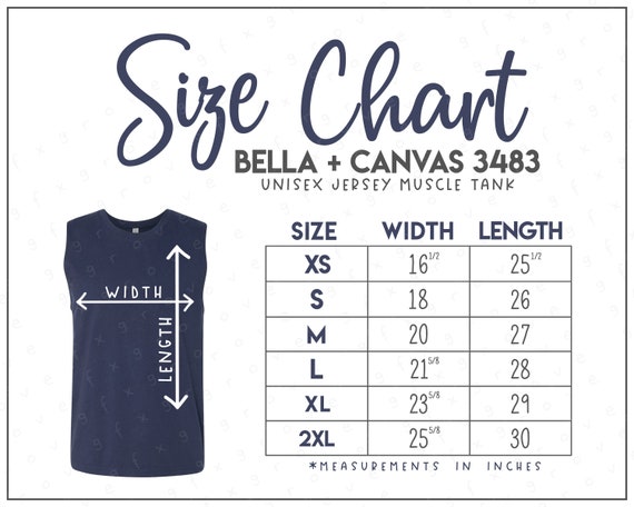 Bella + Canvas 3483 Size Chart • Bella Canvas Unisex Jersey Muscle