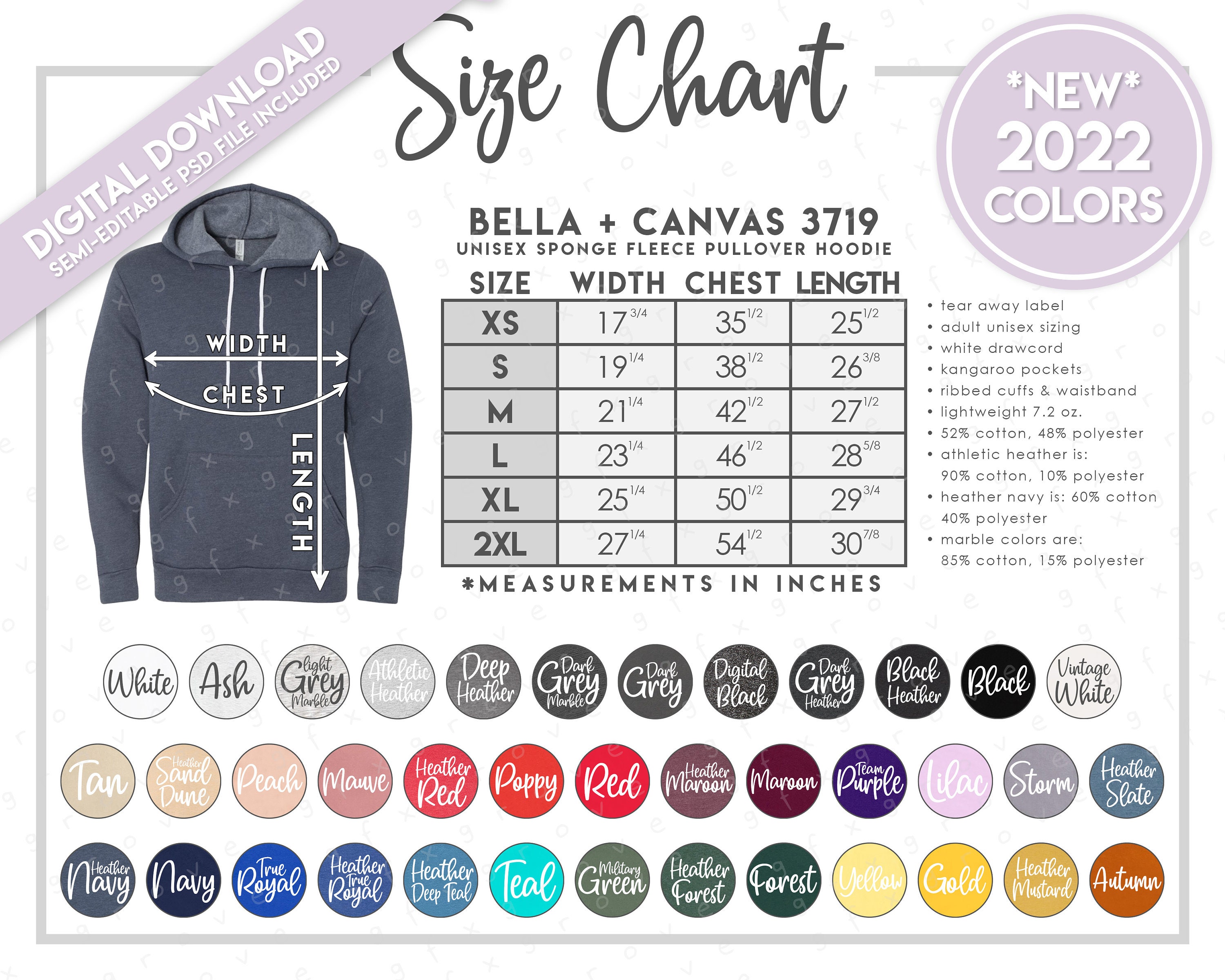 Drawing & Illustration Art & Collectibles Bella Canvas 3719 Size Chart Hoodie Size Chart Bella 