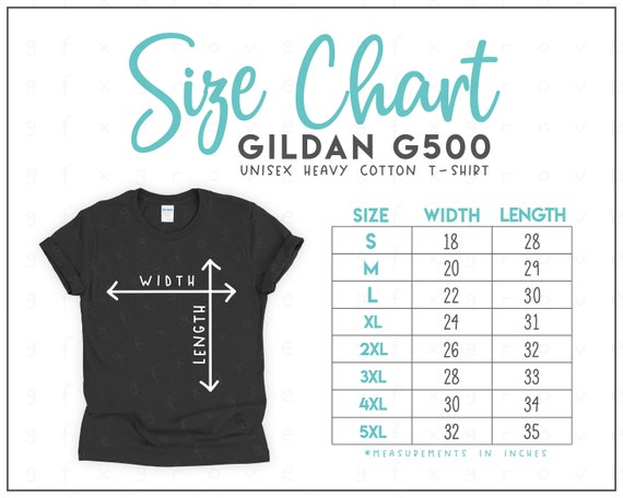 Gildan G500 Size Chart Gildan Unisex Heavy Cotton T-Shirt | Etsy