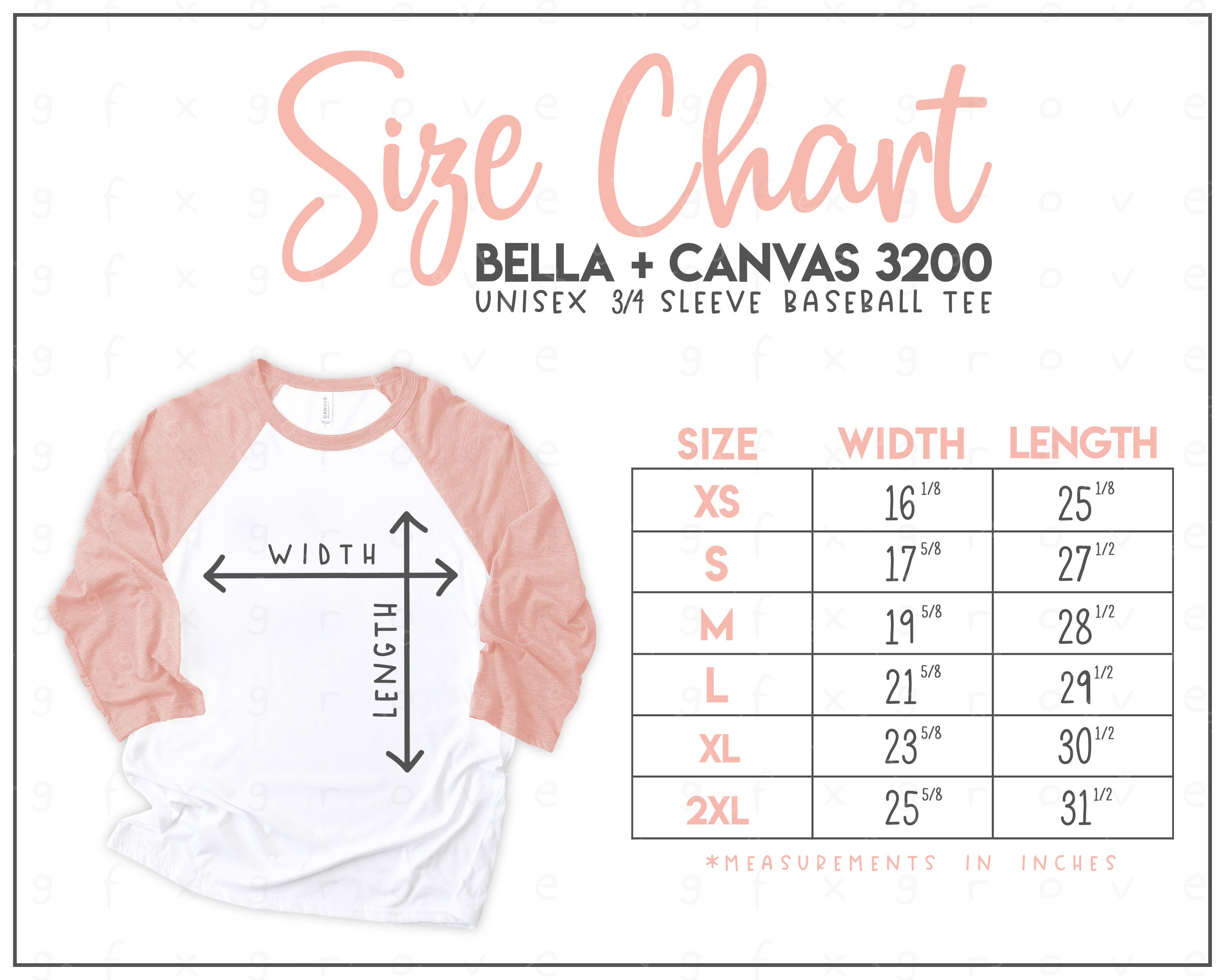 Bella Canvas 3200 Size Chart Bella Canvas Baseball Tee | Etsy