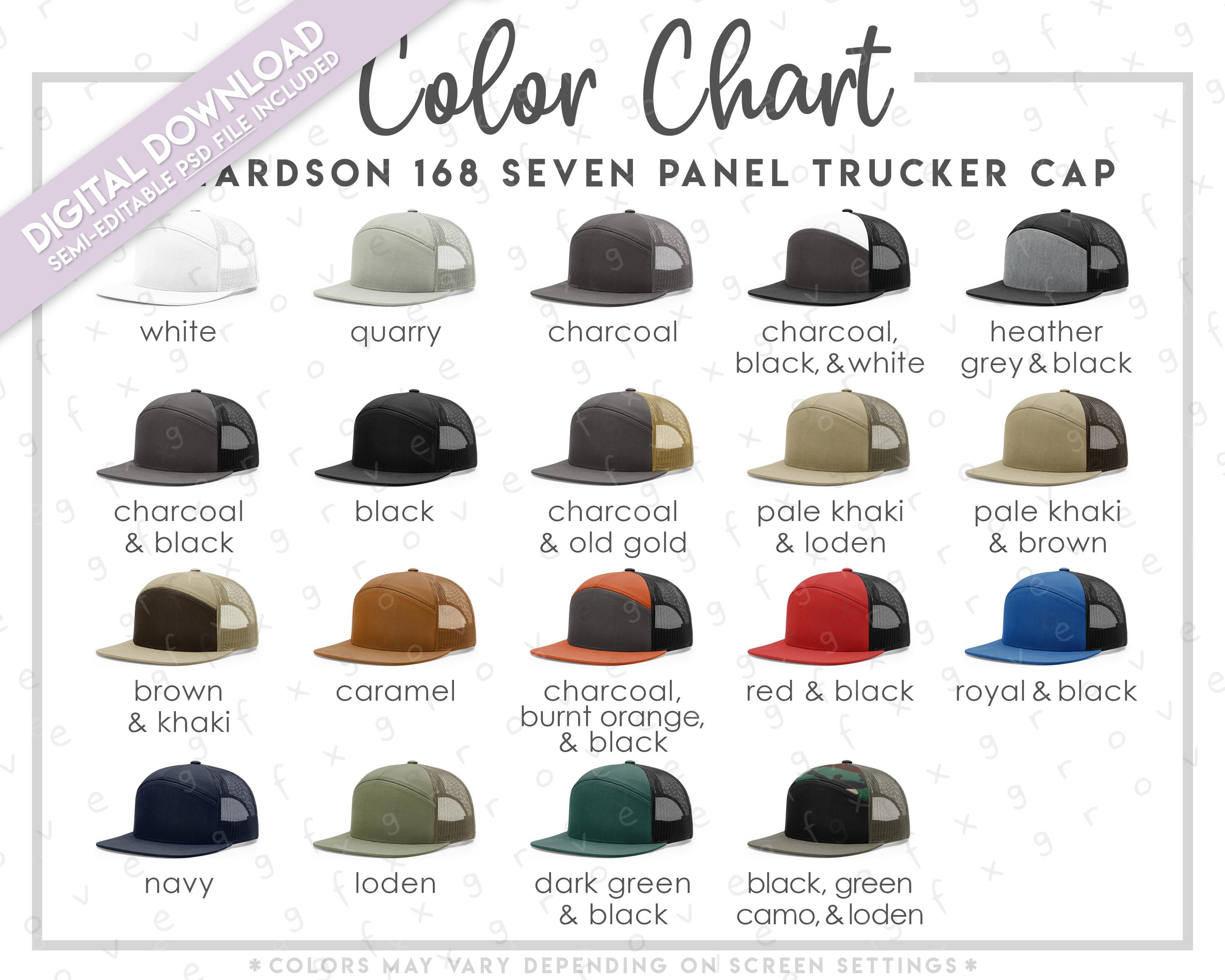 Semi-editable Richardson 168 Color Chart • Richardson 7 Panel Trucker ...