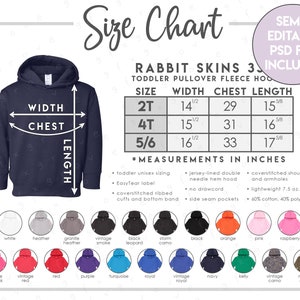Semi-Editable Rabbit Skins 3326 Size + Color Chart • Rabbit Skins Toddler Hoodie Size Chart • Rabbit Skins 3326 Color Chart • RS3326