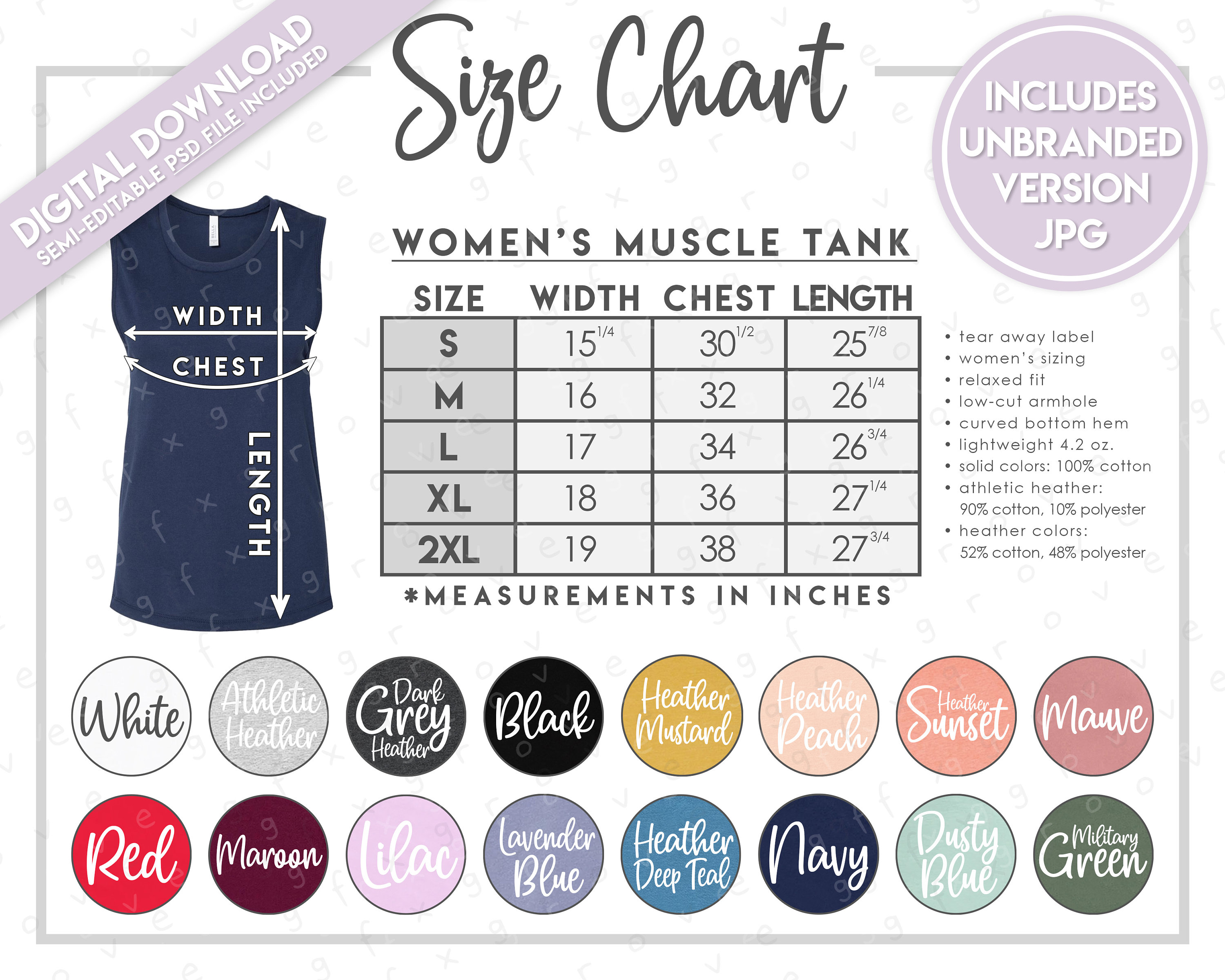 Semi-editable Bella + Canvas 6003 Size + Color Chart • Bella