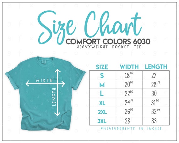 comfort colors pocket tee size chart