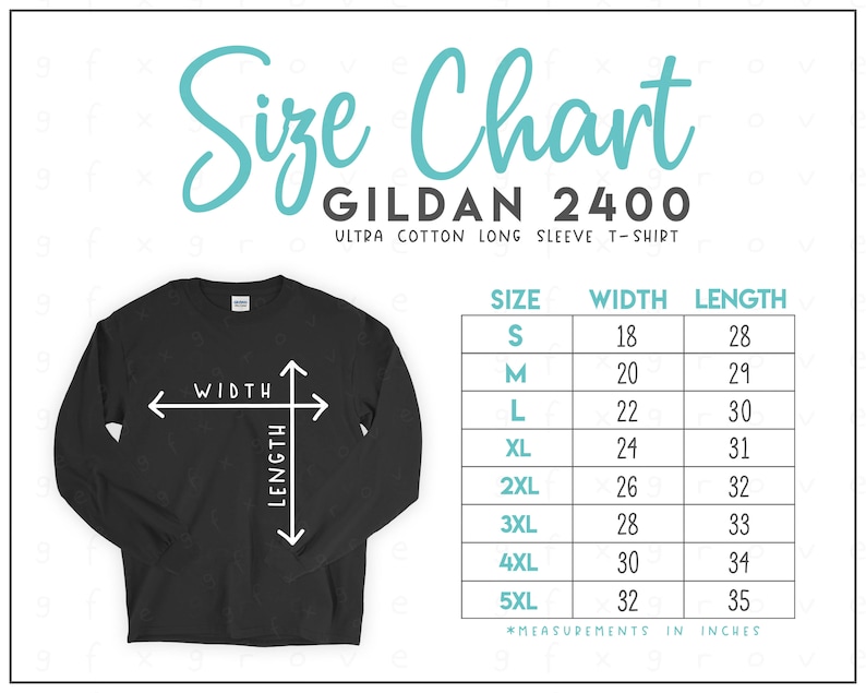 Gildan 2400 Size Chart Gildan Unisex Ultra Cotton Long | Etsy