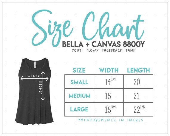 Bella + Canvas 8800 Size Chart - Bella Canvas Flowy Racerback Tank Size  Chart - Bella Canvas B8800 - Bella and Canvas Tank Top Size Chart