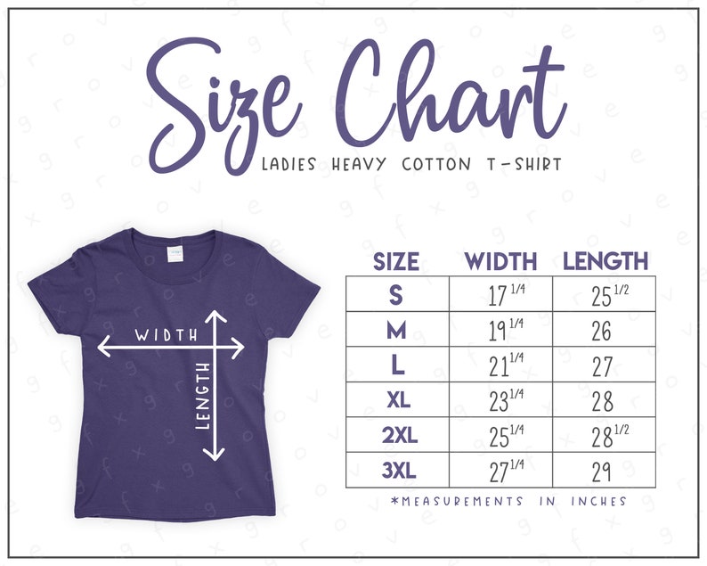 G500L Size Chart 2 Versions Included Ladies Heavy Cotton - Etsy