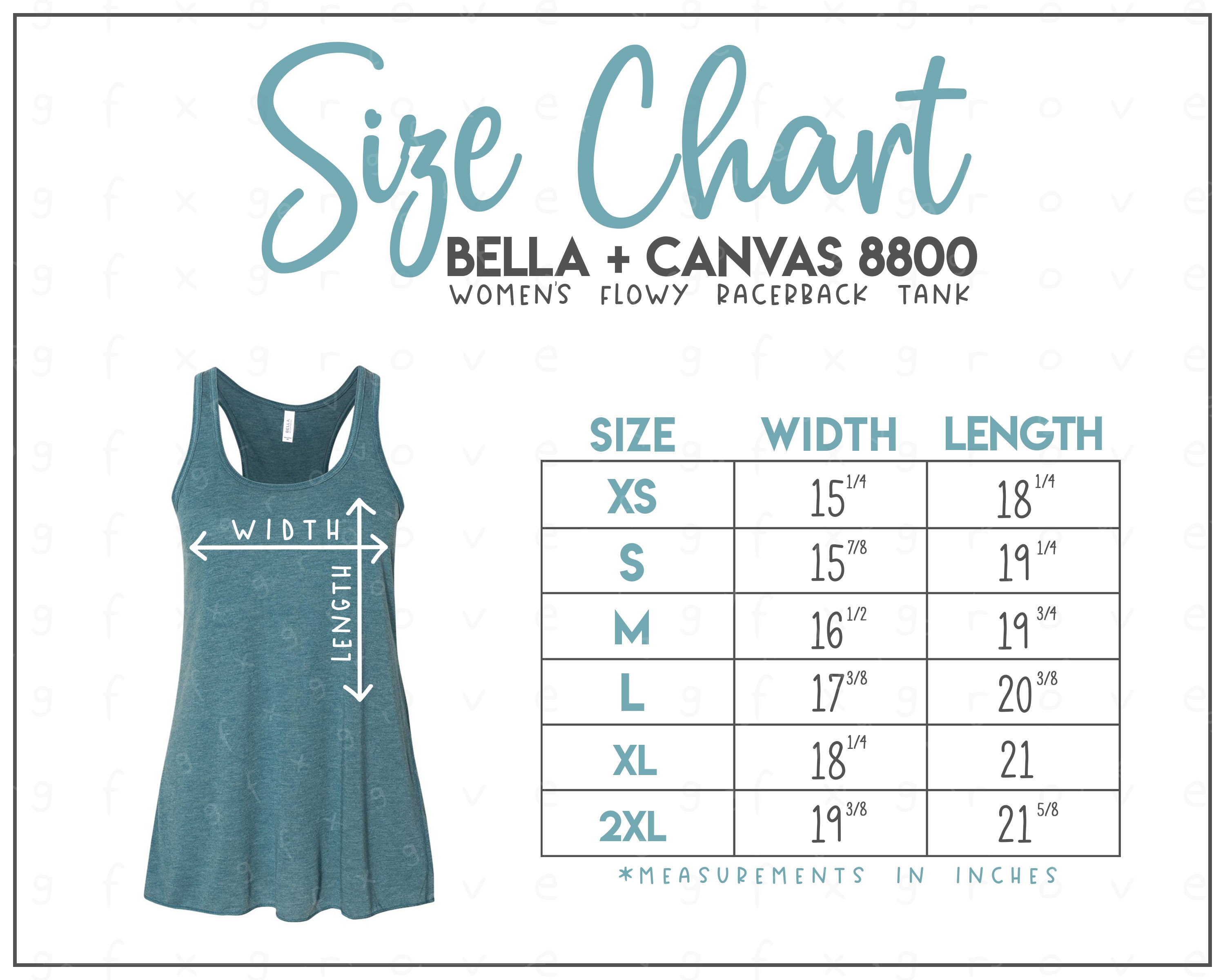 Bella Canvas 8800 Size Chart Bella Canvas Flowy Racerback Tank Size Chart Bella  Canvas B8800 Bella and Canvas Tank Top Size Chart 