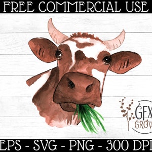 Watercolor Cow Portrait Print File - Cow Clipart - Cow Sublimation - Heifer PNG