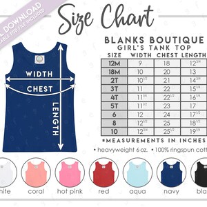 Semi-Editable Blanks Boutique Girl&#39;s Tank Top Size + Color Chart • Blanks Boutique Tank Top Size Chart