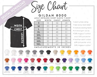 Semi-editable Gildan 8000 Size Chart + Color Chart • Gildan