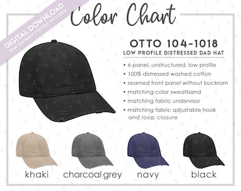 Semi-Editable Otto 104-1018 Color Chart  • Otto Low Profile Distressed Dad Hat Color Chart • Otto Dad Cap Color Guide