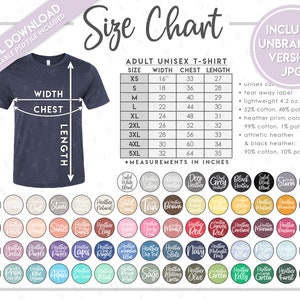 Semi-editable Bella Canvas 3001CVC Size Color Chart - Etsy