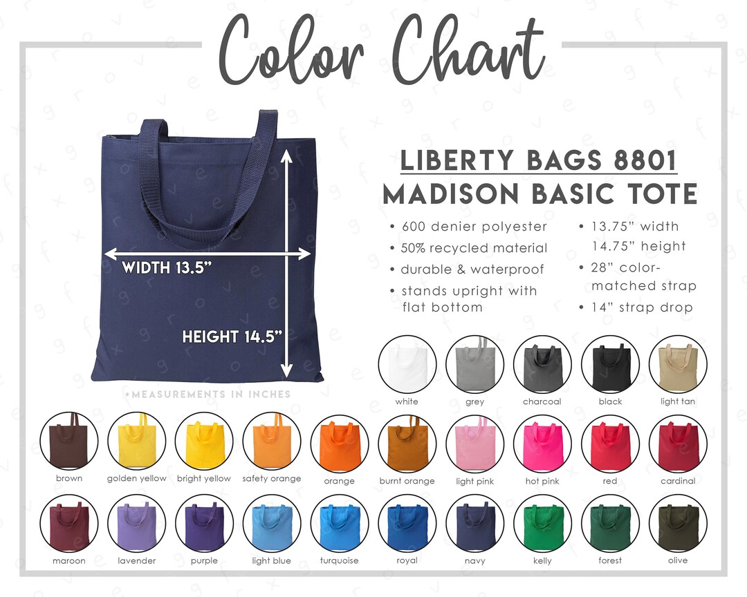 Canvas Tote Bag Size Chart, Liberty Bags OAD113 Tote Mockup Size Guide,  Printify Tote Bag Sizing Table 