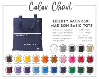 DESCARGA DIGITAL *** Carta de colores de Liberty Bags 8801 • 25 COLORES • Carta de colores de Tote Bag • Carta de colores 8801