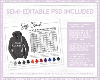 Semi-editable Port & Company PC850ZH Size + Color Chart • Fan