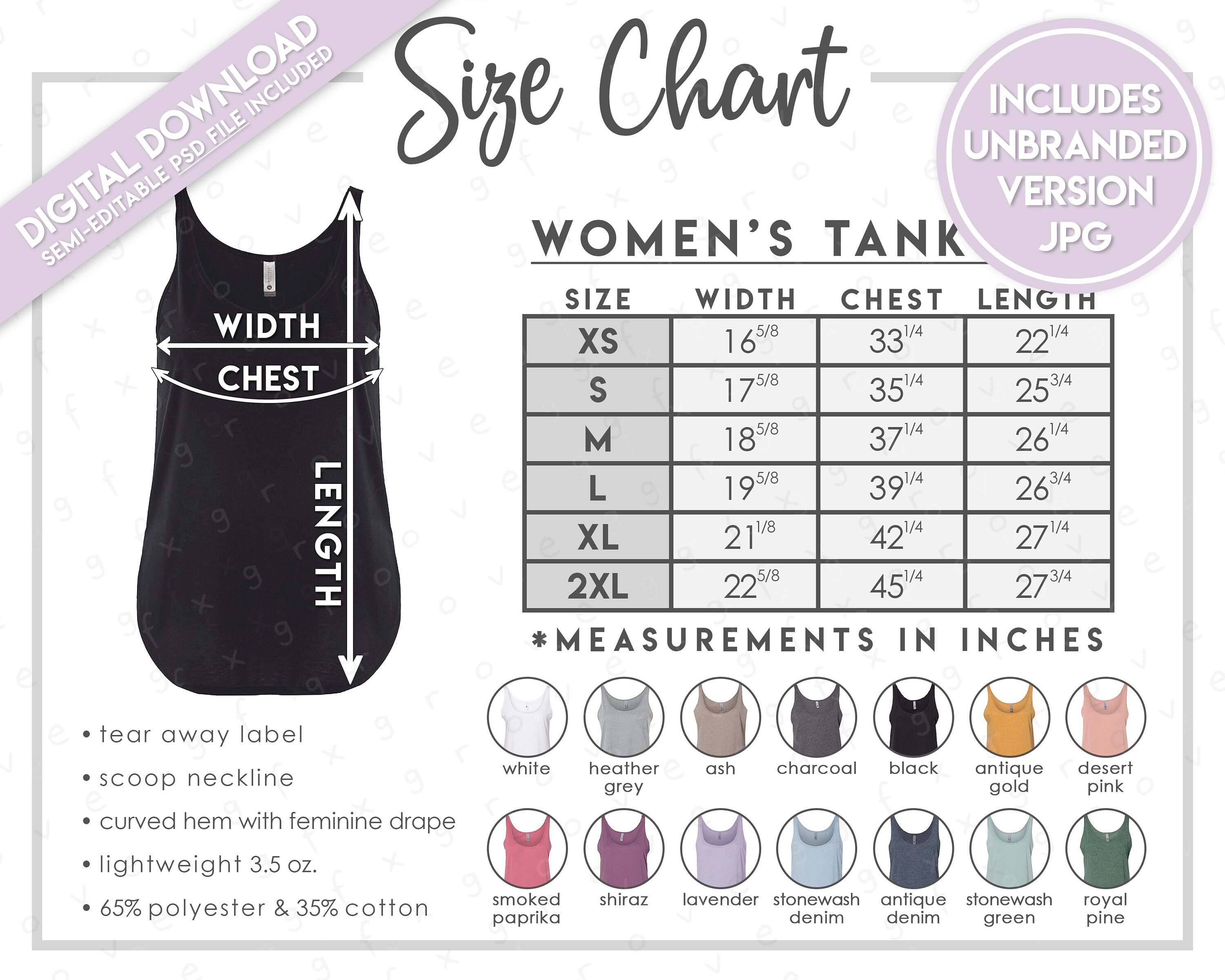 Semi-editable Next Level 5033 Size + Color Chart • Next