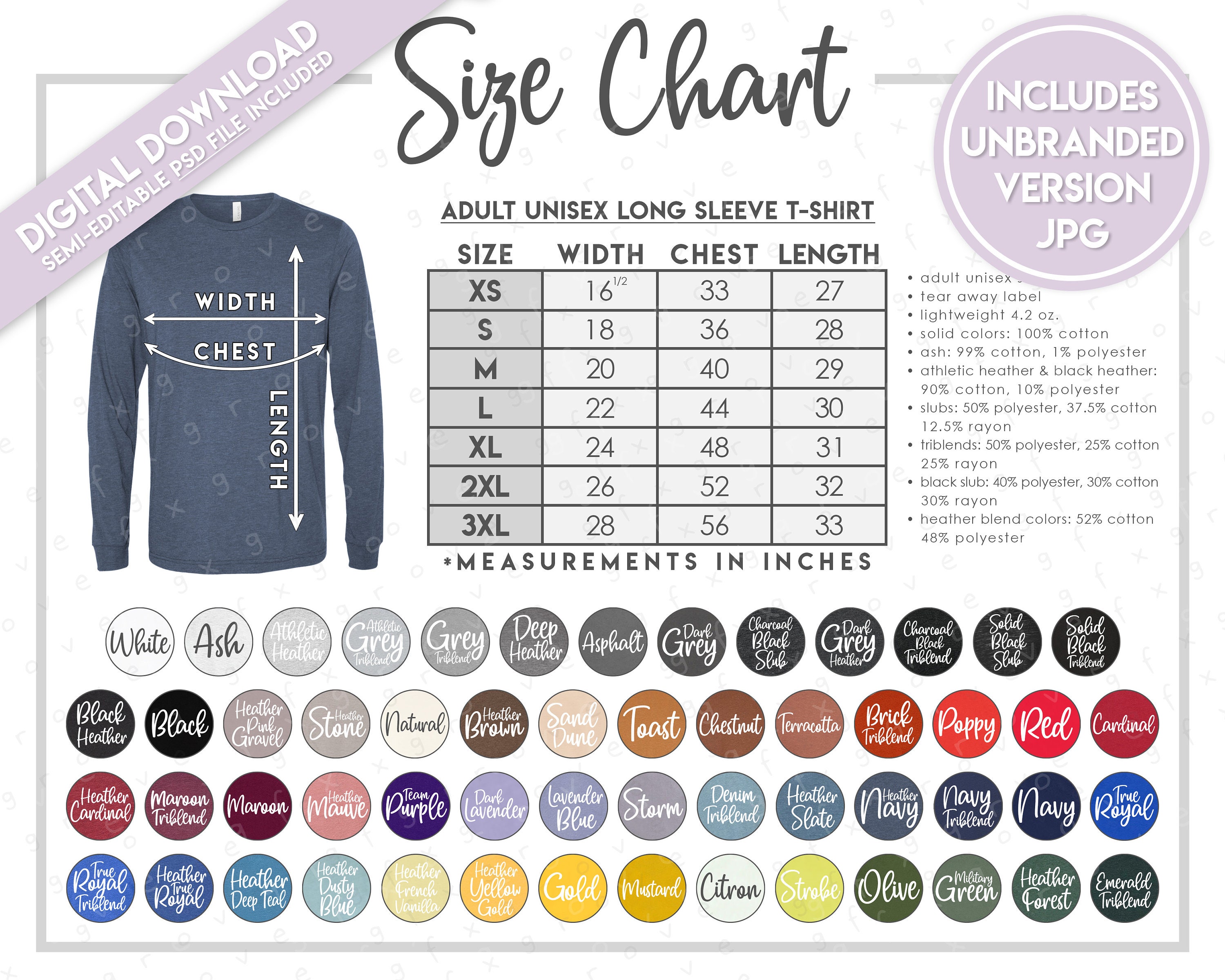 bella canvas 3501 size chart