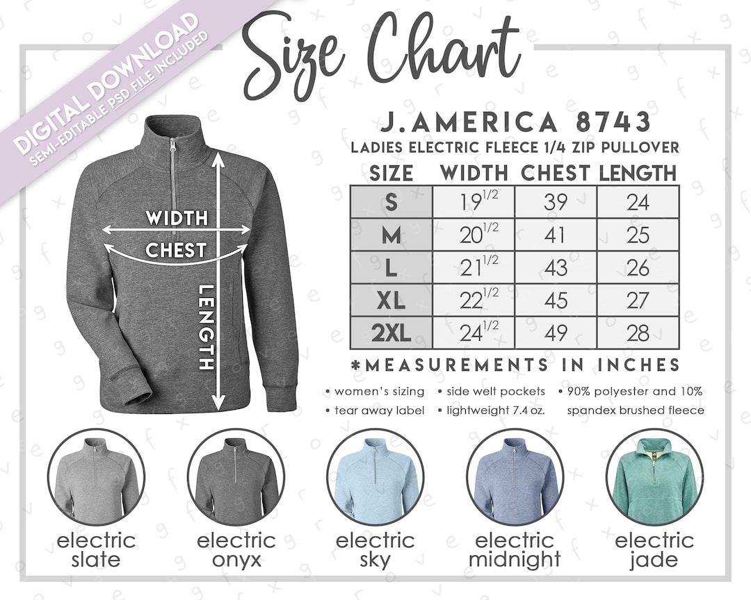 Semi-editable J. America 8743 Size Chart + Color Chart • Ladies ...