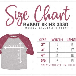 Rabbit Skins 3330 Toddler Baseball T-Shirt Size Chart • Rabbit Skins Toddler Baseball Tee Size Chart • RS3330