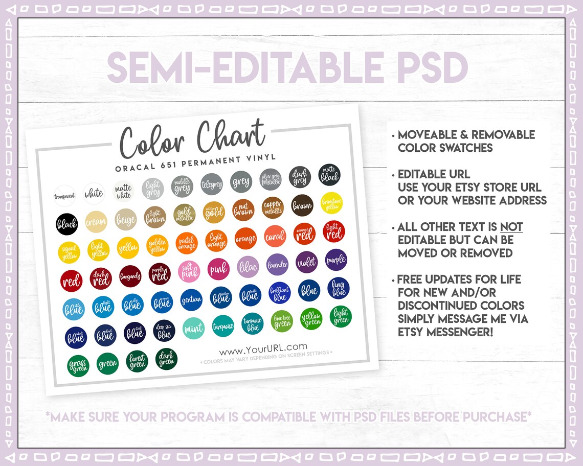 Oracal 651 Permanent Vinyl Color Chart • 64 COLORS • Semi-editable PSD ...