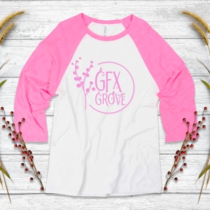 Bella + Canvas 3200 Mockup - Bella Canvas Baseball Tee Mockup - Bella Canvas Neon Pink & White Baseball Tee - Bella and Canvas Raglan Mockup
