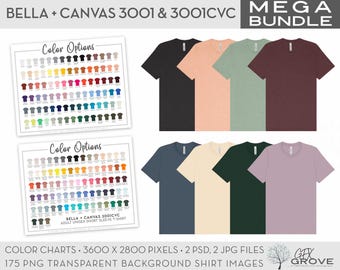 MEGA BUNDLE Bella + Canvas 3001 & 3001CVC Color Charts + Shirt Images • 175 Colors • Transparent Background PNG Files
