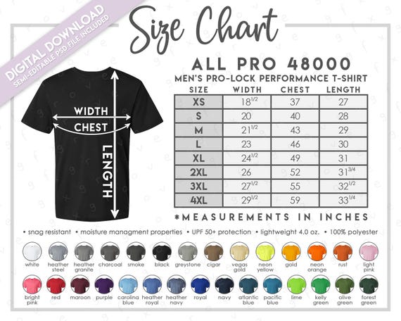Semi-editable All Pro 48000 Size + Color Chart • All Pro Pro-lock