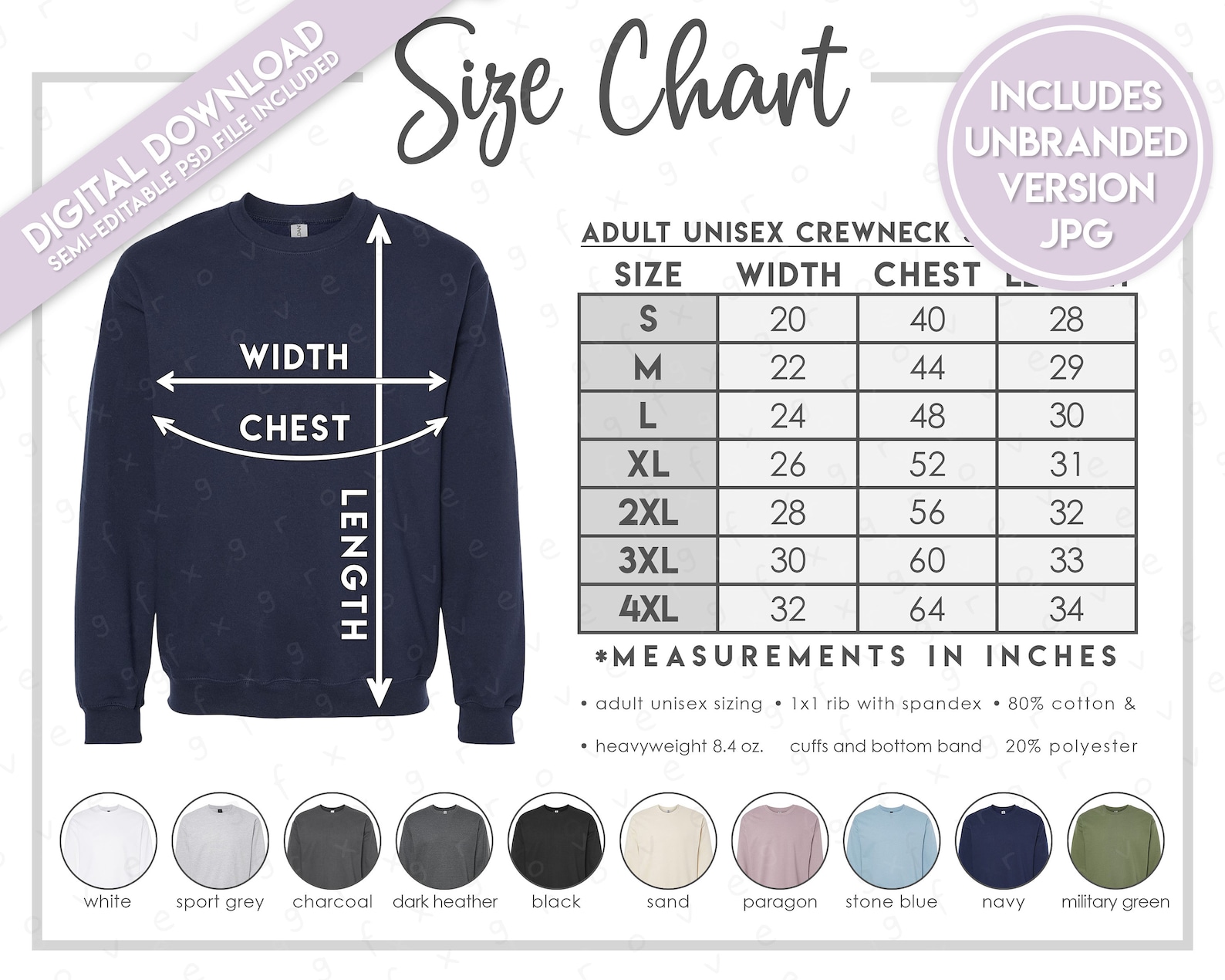 Semi-editable Gildan SF000 Size Chart Color Chart SF000 - Etsy